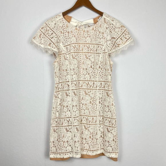 Endless Rose | White Lace Neutral Layering Open Tie Back Flutter Sleeve Dress - Picture 1 of 7
